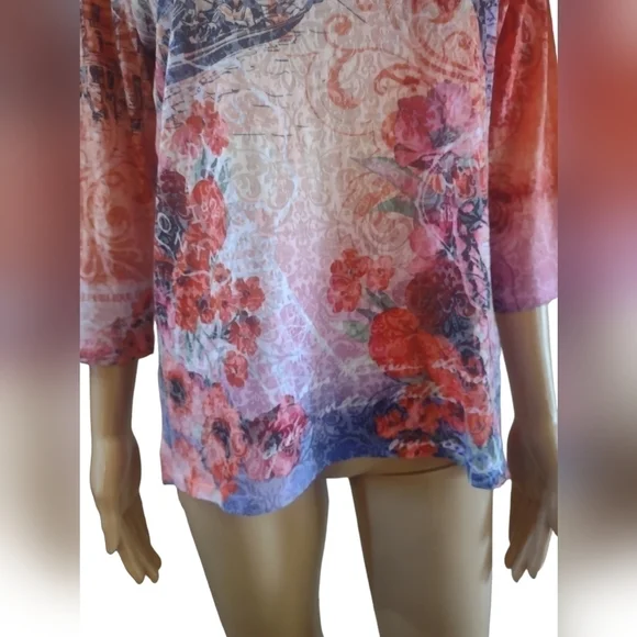 Christopher & banks women's floral and butterfly long sleeve blouse shirt small - Picture 5 of 10